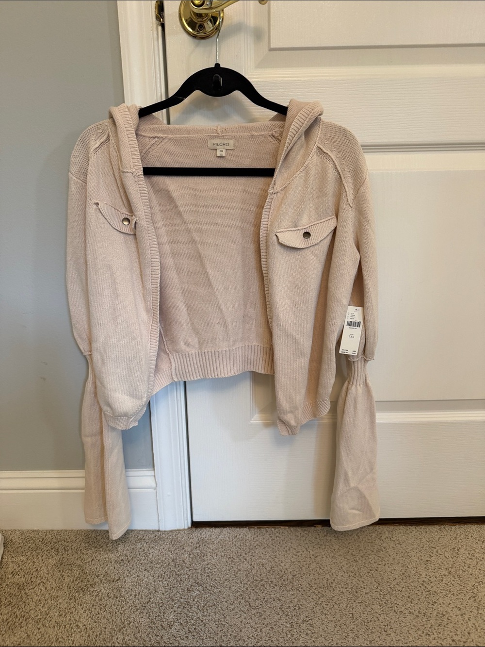 Pilcro Cream Hooded Cropped Knit Cardigan